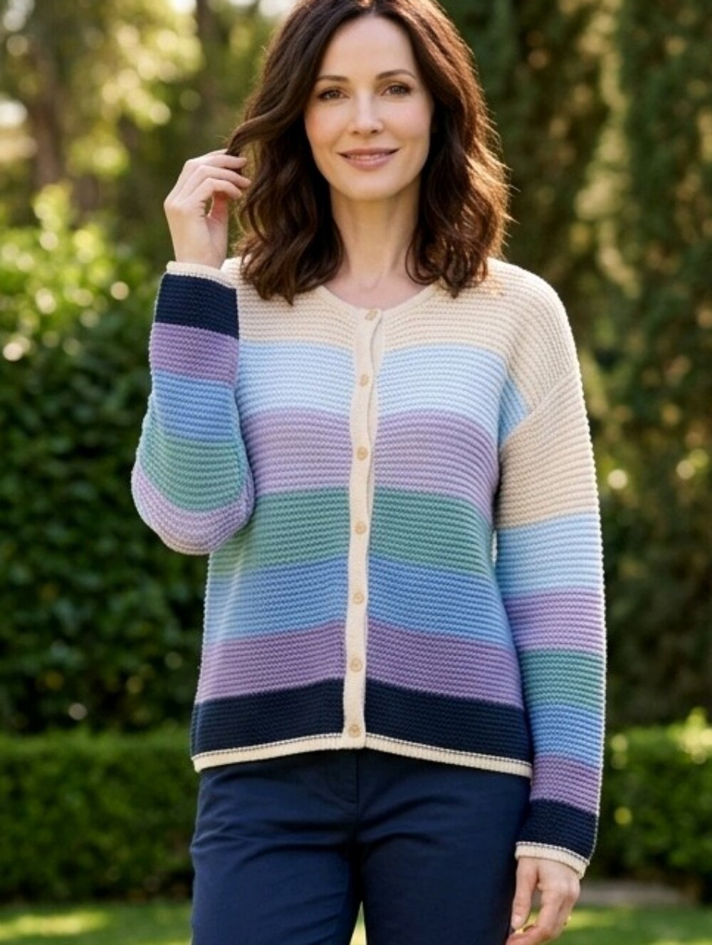 Pastel Striped Crew Cardigan Sweater - Multi Pastel